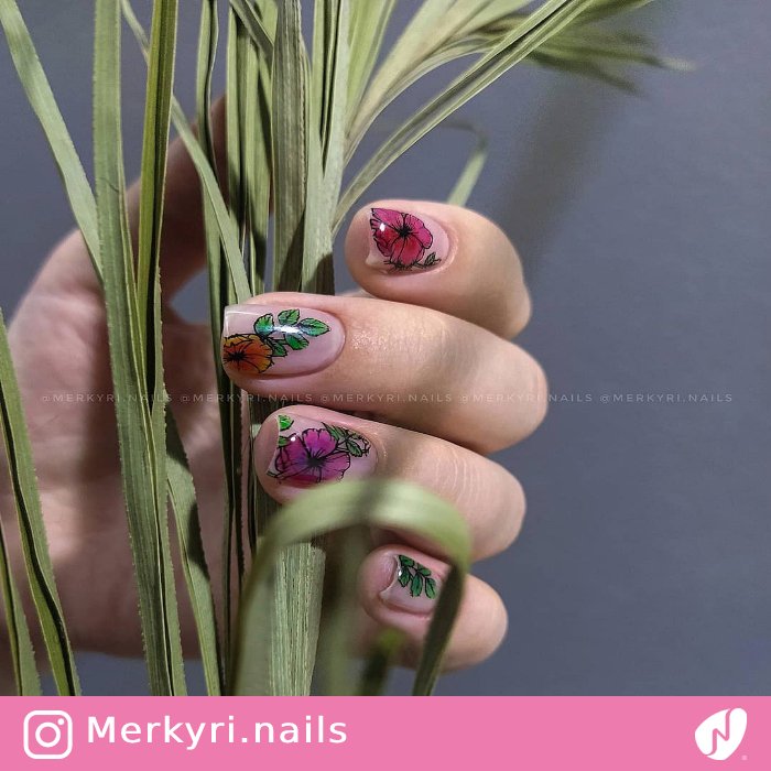 Stamped Watercolor Flower Nails